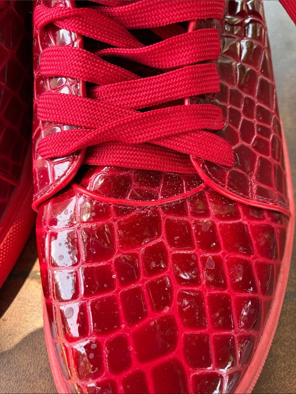 Red Croc-Embossed High-Top Sneakers with Gold Hardware